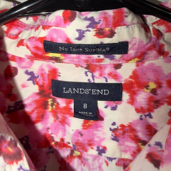 Lands' End No Iron Supima Pink Button Front Blouse Size 8 3/4 Sleeve Classic Top - Picture 3 of 7